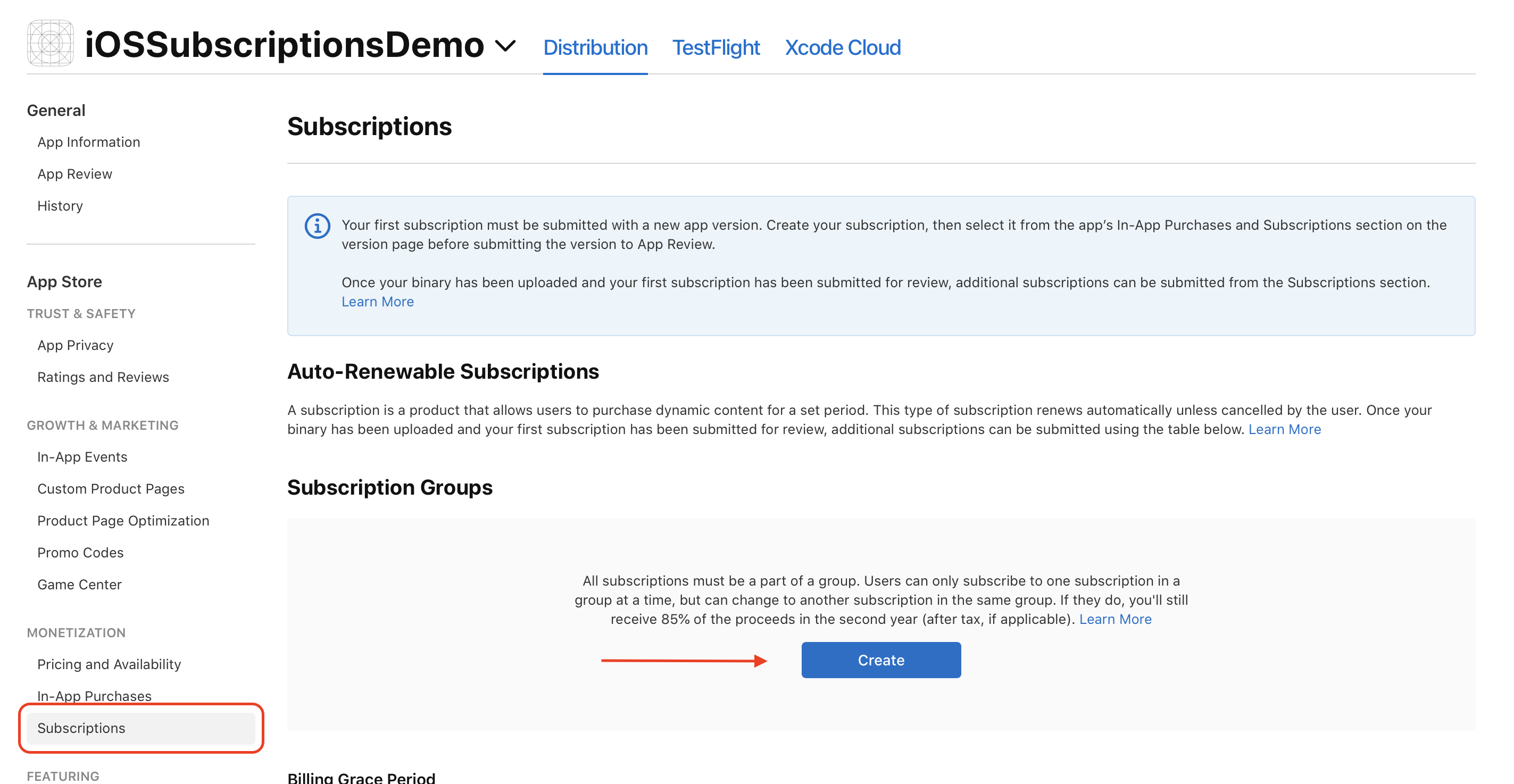 Create subscription group